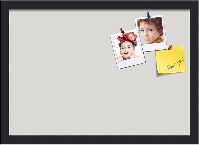 PinPix 20x14 Inch Cork Bulletin Board. This Decorative Framed Pin Board Comes with Light Stone Design and a Satin Black Frame. Ideal for Home Office Decor or Message Board (PinPix-1809)