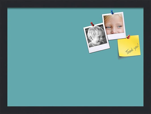 PinPix 18x13 Inch Cork Bulletin Board. This Decorative Framed Pin Board Comes with Aqua Pastel Design and a Satin Black Frame. Ideal for Home Office Decor or Message Board (PinPix-1806)