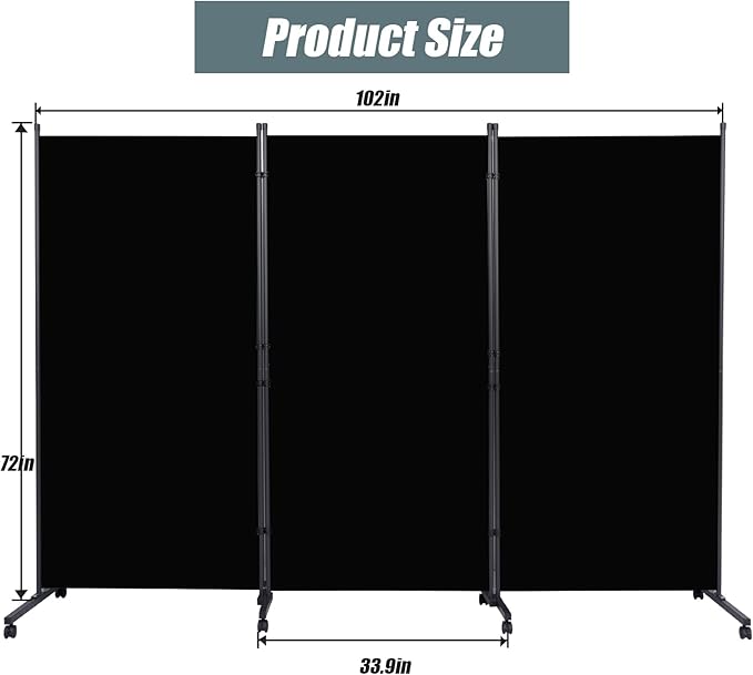 Room Divider Folding Privacy Screens with Wheels, 6FT Tall Divider for Room Separation, 3 Panel Movable Room Partitons and Dividers, Indoor Room Dividers Panel with Non-See Through Fabric for Office