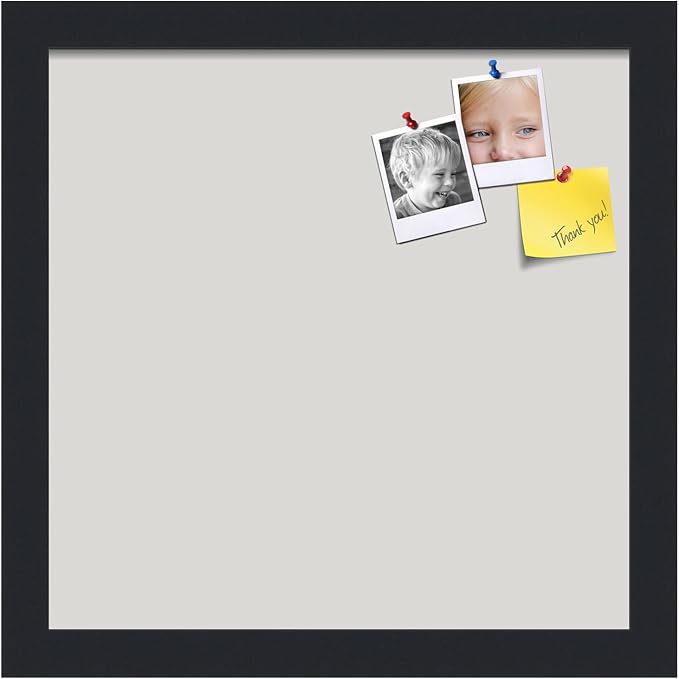 PinPix 12x12 Inch Cork Bulletin Board. This Decorative Framed Pin Board Comes with Light Stone Design and a Satin Black Frame. Ideal for Home Office Decor or Message Board (PinPix-1809)
