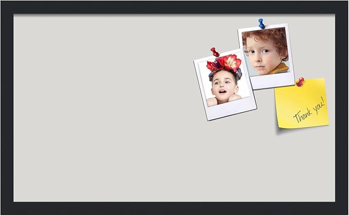 PinPix 24x14 Inch Cork Bulletin Board. This Decorative Framed Pin Board Comes with Light Stone Design and a Satin Black Frame. Ideal for Home Office Decor or Message Board (PinPix-1809)