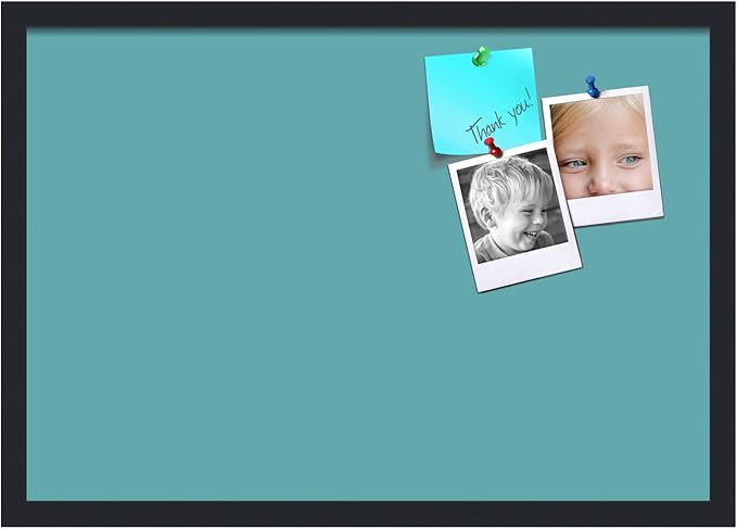 PinPix 26x18 Inch Cork Bulletin Board. This Decorative Framed Pin Board Comes with Aqua Pastel Design and a Satin Black Frame. Ideal for Home Office Decor or Message Board (PinPix-1806)