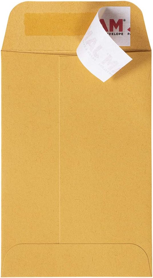 JAM PAPER #4 Coin Business Commercial Envelopes with Peel and Seal Closure - 3 x 4 1/2 - Brown Kraft Manila - 100/Pack
