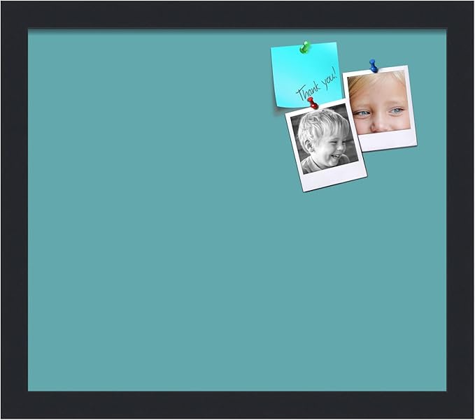 PinPix 15x13 Inch Cork Bulletin Board. This Decorative Framed Pin Board Comes with Aqua Pastel Design and a Satin Black Frame. Ideal for Home Office Decor or Message Board (PinPix-1806)