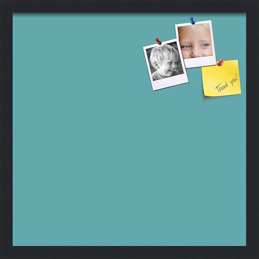 PinPix 18x18 Inch Cork Bulletin Board. This Decorative Framed Pin Board Comes with Aqua Pastel Design and a Satin Black Frame. Ideal for Home Office Decor or Message Board (PinPix-1806)