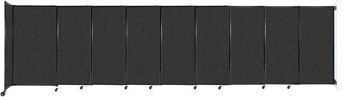 Wall-Mounted Sliding StraightWall Room Divider | Adjustable Widths | Locking Wheels | Room Separator | Up to 19'9" Wide x 5' Tall Black Fabric Panels