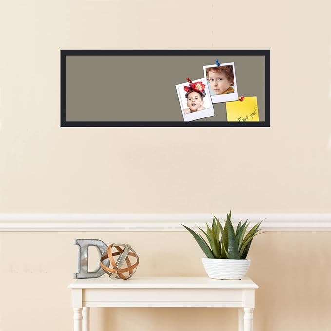 PinPix 36x12 Inch Cork Bulletin Board. This Decorative Framed Pin Board Comes with Pewter Design and a Satin Black Frame. Ideal for Home Office Decor or Message Board (PinPix-1812)