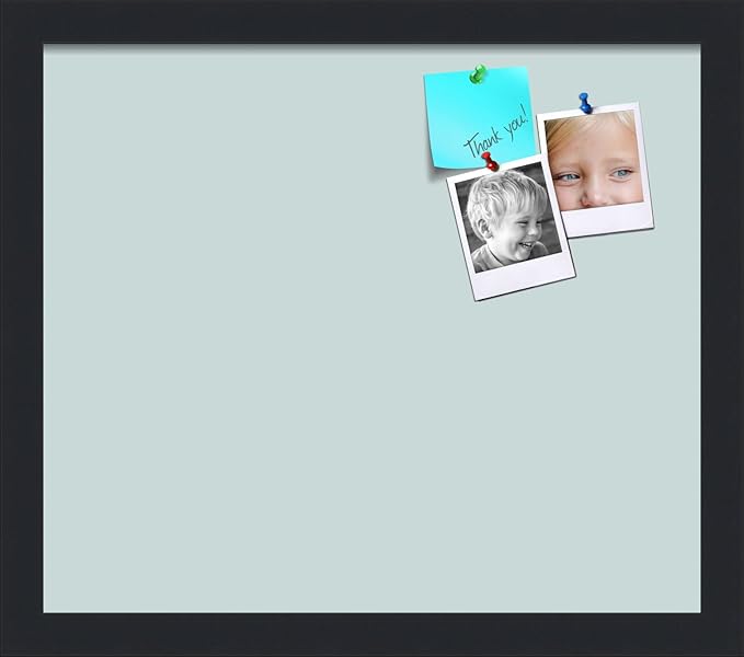 PinPix 15x13 Inch Cork Bulletin Board. This Decorative Framed Pin Board Comes with Soft Blue Design and a Satin Black Frame. Ideal for Home Office Decor or Message Board (PinPix-1814)