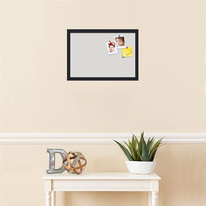 PinPix 19x13 Inch Cork Bulletin Board. This Decorative Framed Pin Board Comes with Light Stone Design and a Satin Black Frame. Ideal for Home Office Decor or Message Board (PinPix-1809)