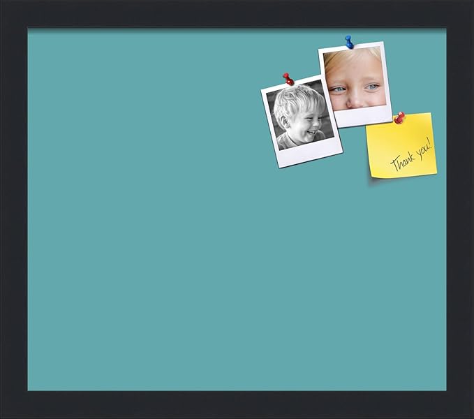 PinPix 15x13 Inch Cork Bulletin Board. This Decorative Framed Pin Board Comes with Aqua Pastel Design and a Satin Black Frame. Ideal for Home Office Decor or Message Board (PinPix-1806)