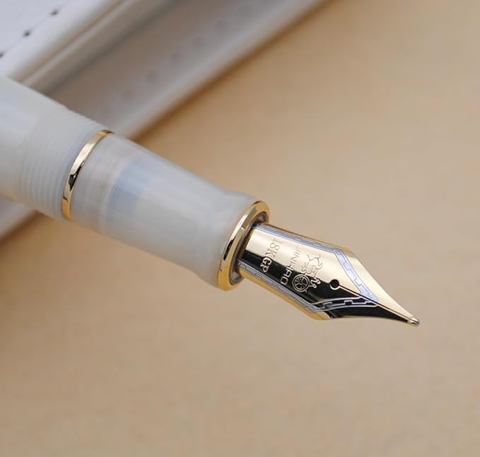 JINHAO 100 Fountain Pen with Ink Converter (Medium Nib 0.7mm, Semi Transparent White)