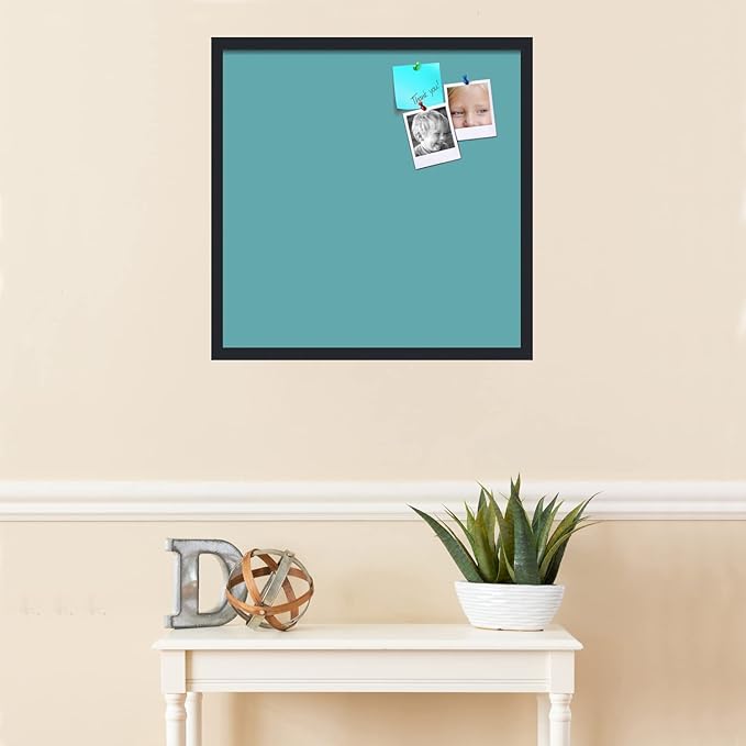 PinPix 24x24 Inch Cork Bulletin Board. This Decorative Framed Pin Board Comes with Aqua Pastel Design and a Satin Black Frame. Ideal for Home Office Decor or Message Board (PinPix-1806)