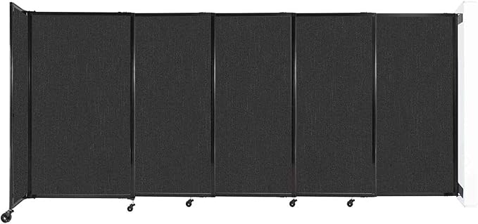 Wall-Mounted Sliding StraightWall Room Divider | Adjustable Widths | Locking Wheels | Room Separator | Up to 11'3" Wide x 5' Tall Black Fabric Panels