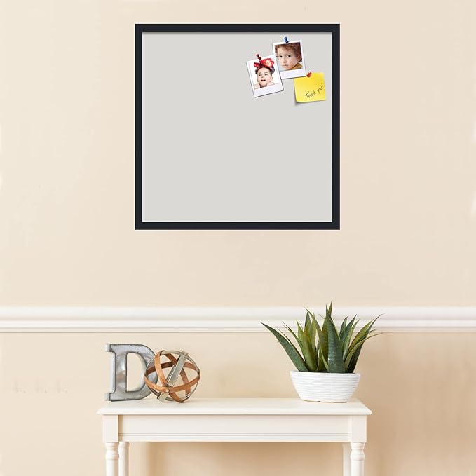 PinPix 24x24 Inch Cork Bulletin Board. This Decorative Framed Pin Board Comes with Light Stone Design and a Satin Black Frame. Ideal for Home Office Decor or Message Board (PinPix-1809)