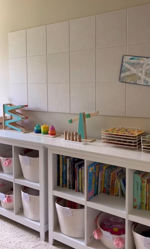 Large Cork Board Alternative - 12-Pack Felt Wall Tiles with Safe Removable Adhesive Tabs, Cork Wall Tiles Bulletin Board Home Office Essentials - Ivory