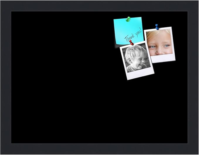 PinPix 16x12 Inch Cork Bulletin Board. This Decorative Framed Pin Board Comes with Solid Black Design and a Satin Black Frame. Ideal for Home Office Decor or Message Board (PinPix-622)