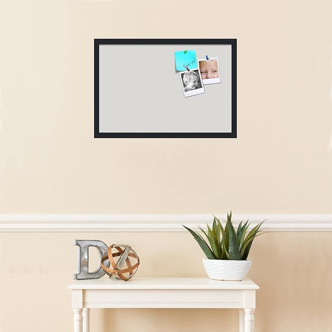 PinPix 24x16 Inch Cork Bulletin Board. This Decorative Framed Pin Board Comes with Light Stone Design and a Satin Black Frame. Ideal for Home Office Decor or Message Board (PinPix-1809)
