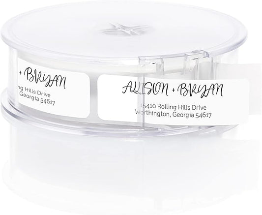 Black and White Cursive Rolled Address Labels /500 Personalized Return Address Labels/Designer Address Stickers in Elegant Plastic Dispenser