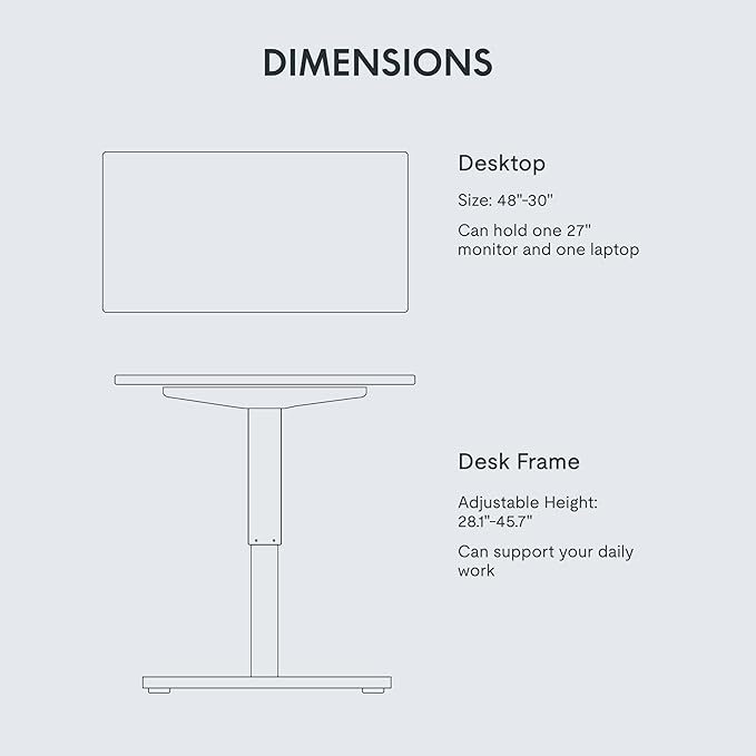 FLEXISPOT EN1 One-Piece Standing Desk 48 x 30 Inch Desktop Adjustable Height Electric Desk for Home Office and Computer Workstation (White Frame + White Top, 2 Packages)