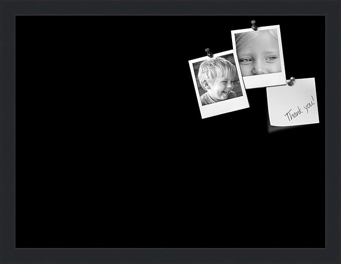 PinPix 20x15 Inch Cork Bulletin Board. This Decorative Framed Pin Board Comes with Solid Black Design and a Satin Black Frame. Ideal for Home Office Decor or Message Board (PinPix-622)