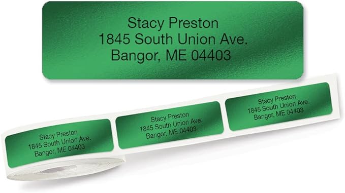 Colorful Images Green Metallic Foil Rolled Return Address Mailing Labels with Dispenser, Customize with Name & Shipping Address, 250 Self Adhesive, Easy Peel Sticker Label Roll, 3/4" x 2 1/2"