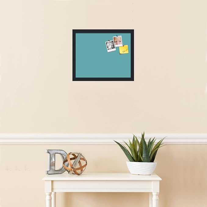 PinPix 16x13 Inch Cork Bulletin Board. This Decorative Framed Pin Board Comes with Aqua Pastel Design and a Satin Black Frame. Ideal for Home Office Decor or Message Board (PinPix-1806)