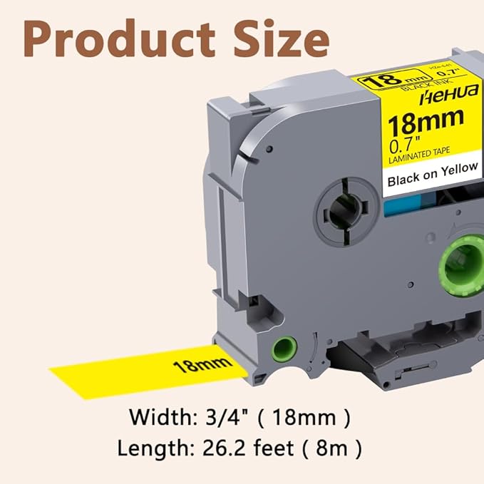 Hehua Tape Tze Tz 18mm 0.7 Laminated Yellow Compatible for Brother P-Touch TZe-641 TZe641 TZ641 TZ641 Tape for Ptouch PT D400 D600 D610 P710bt, 3/4'' x 26.2ft Black on Yellow, 3 Pack