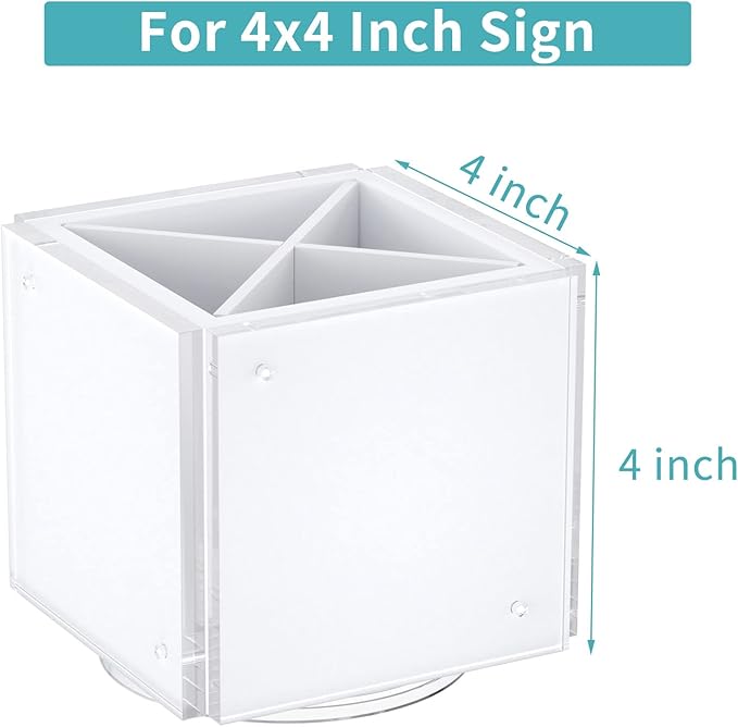 HIIMIEI Acrylic Rotating Pen Holder for Desk, Pencil Holder Picture Frame Holds 4 Family Photos of 4"x4", Desk Pen holder Organizer for Office, Classroom, Home, Kids (White)
