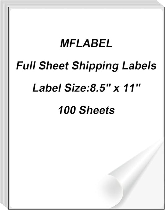 MFLABEL Full Sheet Sticker Label, Address Sticker, White Matte Label Paper, 8-1/2" x 11" Shipping Labels for Laser & Inkjet Printer (1200 Labels, 1200 Sheets)