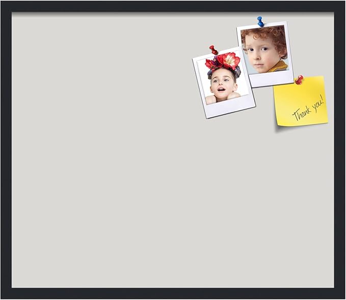 PinPix 28x24 Inch Cork Bulletin Board. This Decorative Framed Pin Board Comes with Light Stone Design and a Satin Black Frame. Ideal for Home Office Decor or Message Board (PinPix-1809)