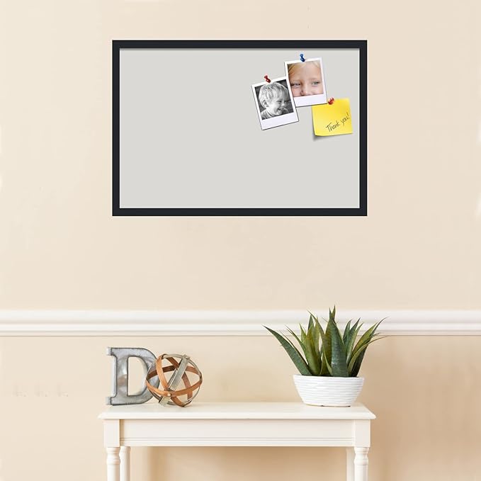 PinPix 30x20 Inch Cork Bulletin Board. This Decorative Framed Pin Board Comes with Light Stone Design and a Satin Black Frame. Ideal for Home Office Decor or Message Board (PinPix-1809)