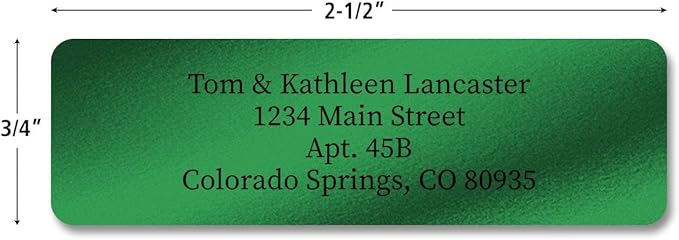 Colorful Images Green Metallic Foil Rolled Return Address Mailing Labels with Dispenser, Customize with Name & Shipping Address, 250 Self Adhesive, Easy Peel Sticker Label Roll, 3/4" x 2 1/2"