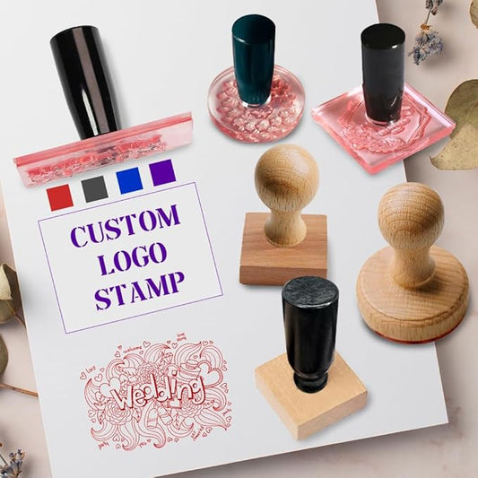 Personalized Logo/Address/Name Stamps -Custom Wooden Rubber Stamp, Multiple Sizes Stamps for Business (Square Stamp)