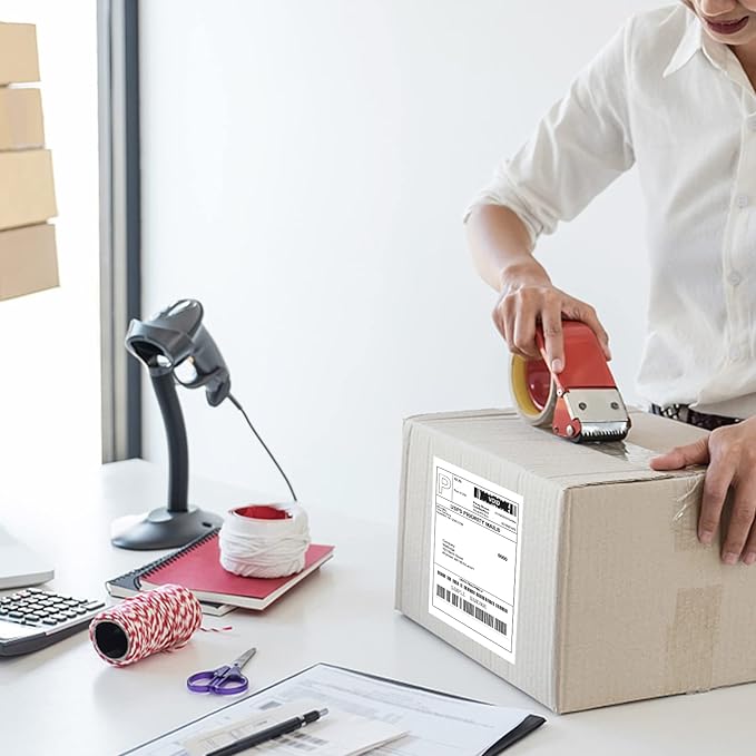 MFLABEL Fanfold 4" x 6" Direct Thermal Labels White Perforated Shipping Labels (8 Stacks)