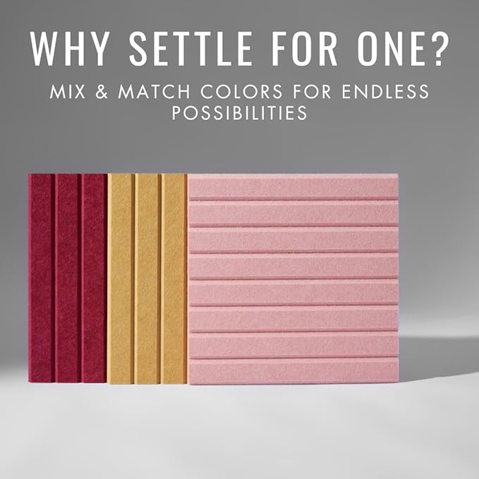 Large Cork Boards for Walls Black Felt Alternative - Slat Wall Paneling, Bulletin Board Tiles for Home Decor, Push Pin Corkboard Organizer for Office or Classroom-12-Pack Panel Kit (Mustard)