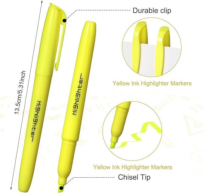 180 Pcs Highlighter Markers Bulk, Chisel Tip Aesthetic No Bleed Pastel Highlighter Pens Quick Drying Liner Markers for Adults Kids Highlighting in The Home School Office Classroom Supplies (Yellow)