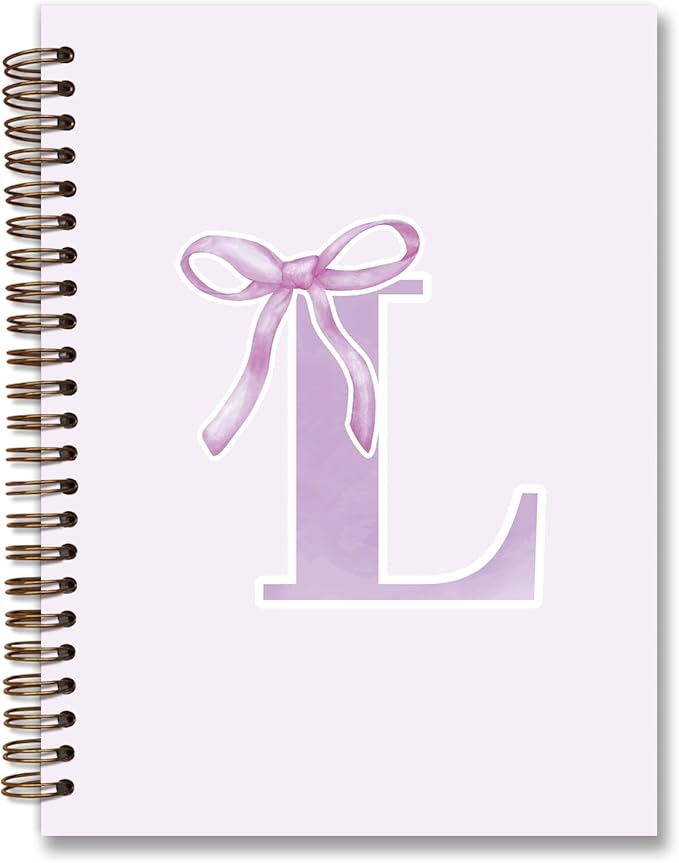 foedor Coquette Trendy Preppy Purple Bow Spiral Notebook,Initial L Journal Personalized Teen Girl Gifts,Monogrammed Gifts for Women Teen Girl,College Ruled Hardcover Spiral Notebook(purple)