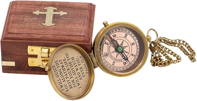 God's Way Solid Brass Engraved Compass - Psalm 32:8, Directional, Baptism & First Communion Gifts for Boys & Girls, Christian Gifts for Men & Boys
