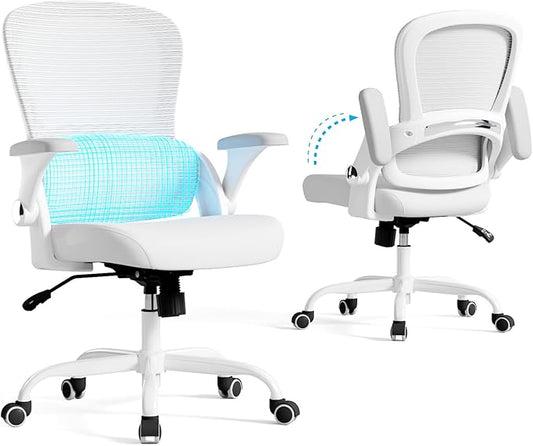 TRALT Office Chair - Ergonomic Office Chair with Back Support, Home Office Desk Chairs, Comfy Desk Chair, Computer Chair, 330lbs Wide Seat Big and Tall Office Chairs for Gamers(White)