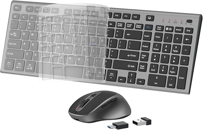 FENIFOX Wireless Keyboard and Mouse, Ergonomic Rechargeable Silent Quiet Slim USB C Flat Compact Full Size with Number Pad Soft Cover Keyboards for Mac Computer PC Surface Laptop MacBook iMac Black