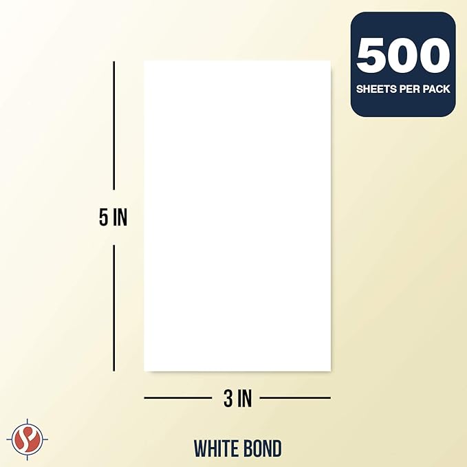 White Memo Sheets, 20lb Paper, 500 Sheets Per Pack (3 x 5)