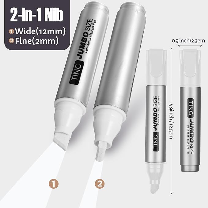 Fuutreo 10 Pack Jumbo Permanent Markers Bulk Large Chisel Tip Permanent Markers Quick Drying Big Huge Poster Pens for Office, Logistics Company and More(White)