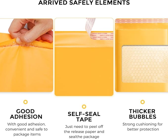 Fuxury Kraft Bubble Mailers 8.5x12 Inch 25 Pack, Strong Adhesion Padded Envelopes #2,Self Seal Bubble Envelopes, Padded Mailers,Book Mailer Packaging for Small Business,Yellow