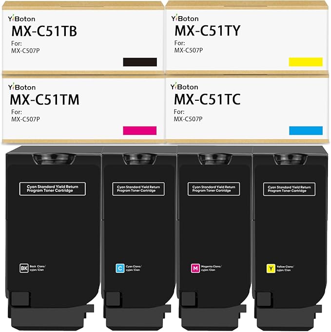High Yield MXC51T MX-C51T Toner Cartridge Replacement Sharp MX-C51TB MX-C51TC MX-C51TY MX-C51TM Compatible for Sharp MX-C507P Printer(4 Pack)