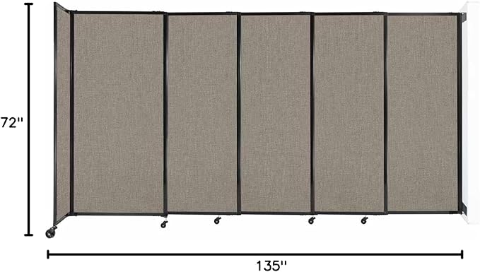 Wall-Mounted Sliding StraightWall Room Divider | Adjustable Widths | Locking Wheels | Room Separator | Up to 11'3" Wide x 6' Tall Warm Pebble Fabric Panels
