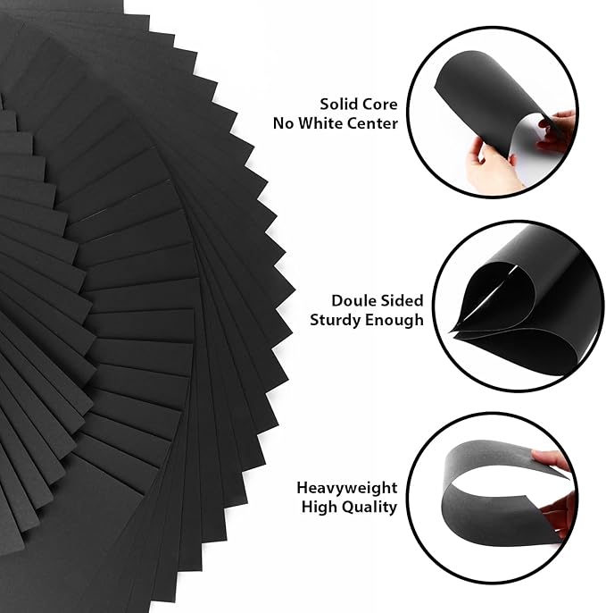 OcePor 50 Sheets Black Cardstock 8.5” x 11”, 92lb/250gsm Black Card Stock, Thick Card Stock Paper, Heavy Cardstock Paper for Printer, Resume, Scrapbooks, Art, Crafts, Business Cards