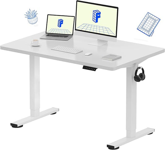 FLEXISPOT EN1 Whole-Piece Standing Desk 48 x 30 inches Electric Height Adjustable Desk for Home Office w/Automatic Smart Keypad (Upgraded White Frame + White Top, 2 Packages)