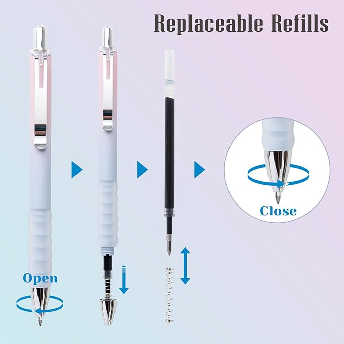 Gel Pens Fine Point 0.7mm Black Ink Gel Pen Retractable Cute Pens for Smooth Writing School Office Supplies, Pack of 12