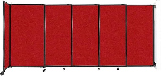 Wall-Mounted Sliding StraightWall Room Divider | Adjustable Widths | Locking Wheels | Room Separator | Up to 11'3" Wide x 5' Tall Red Fabric Panels
