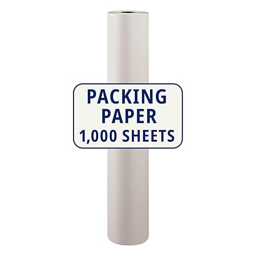 BOX USA Packing Paper Roll 1440'L x 48"W - 1,000 Sheets 17” Long Equivalent - Large White Newsprint for Shipping, Packaging, Storage and Moving Supplies